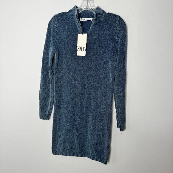 ZARA Blue Knit Dress Size Medium - Picture 1 of 6
